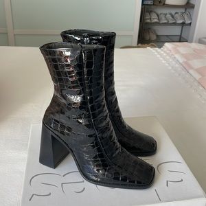 Topshop Hurricane Croc Embossed Black Boots